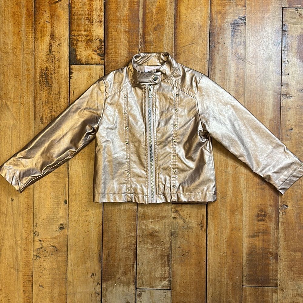 Little Lass 24 months Jacket faux leather Moto bronze metallic utility bomber - Picture 2 of 6